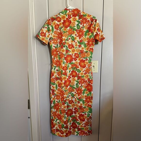 Zara Floral and Citrus Midi Dress with Short Sleeves and mock turtleneck medium - Picture 3 of 5